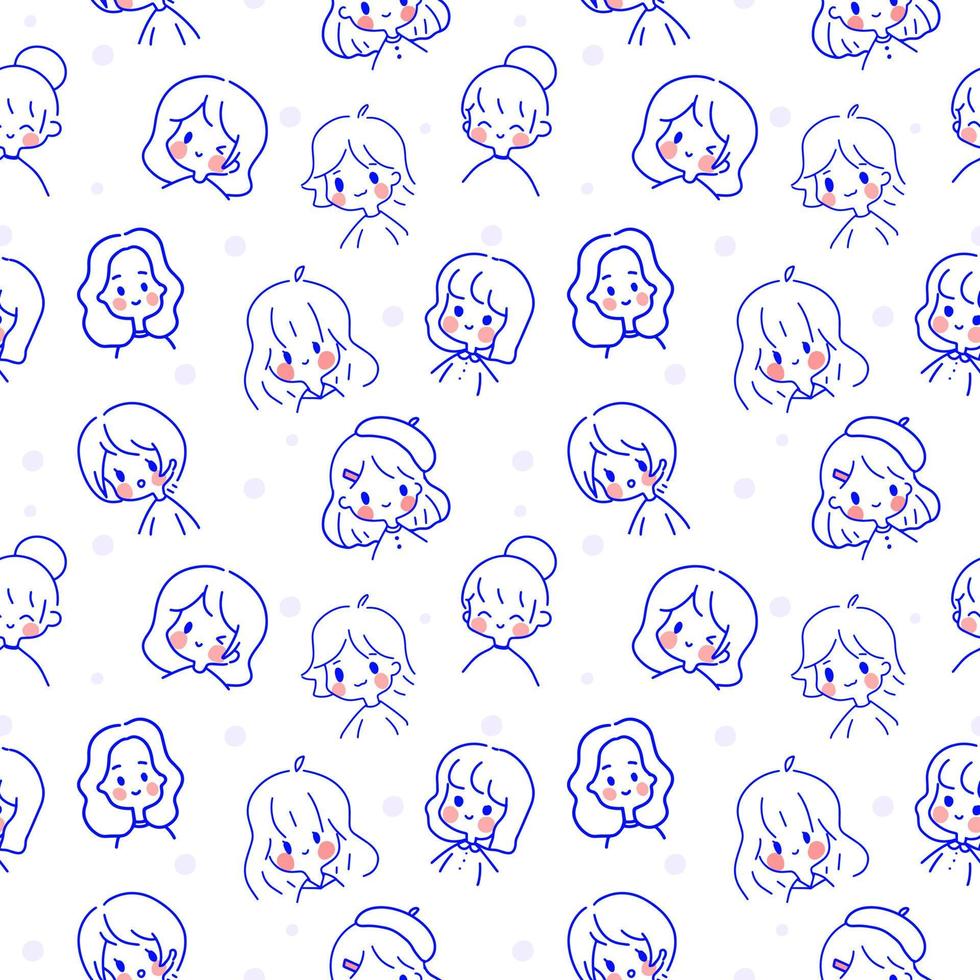 Seamless pattern with hand drawn doodle cute portraits vector