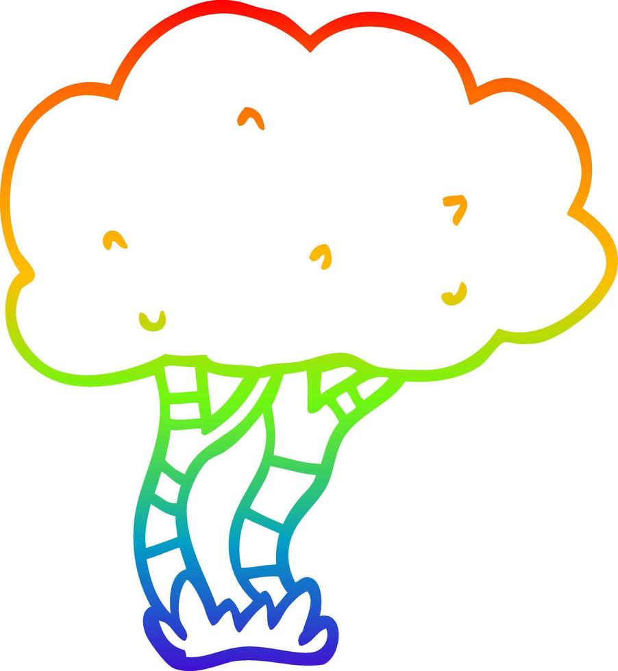 árbol de dibujos animados de dibujo de línea de gradiente de arco iris vector