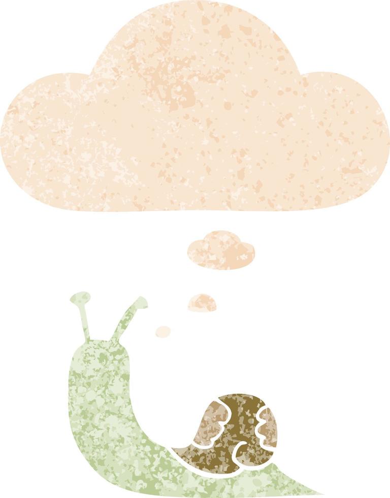 cartoon snail and thought bubble in retro textured style vector