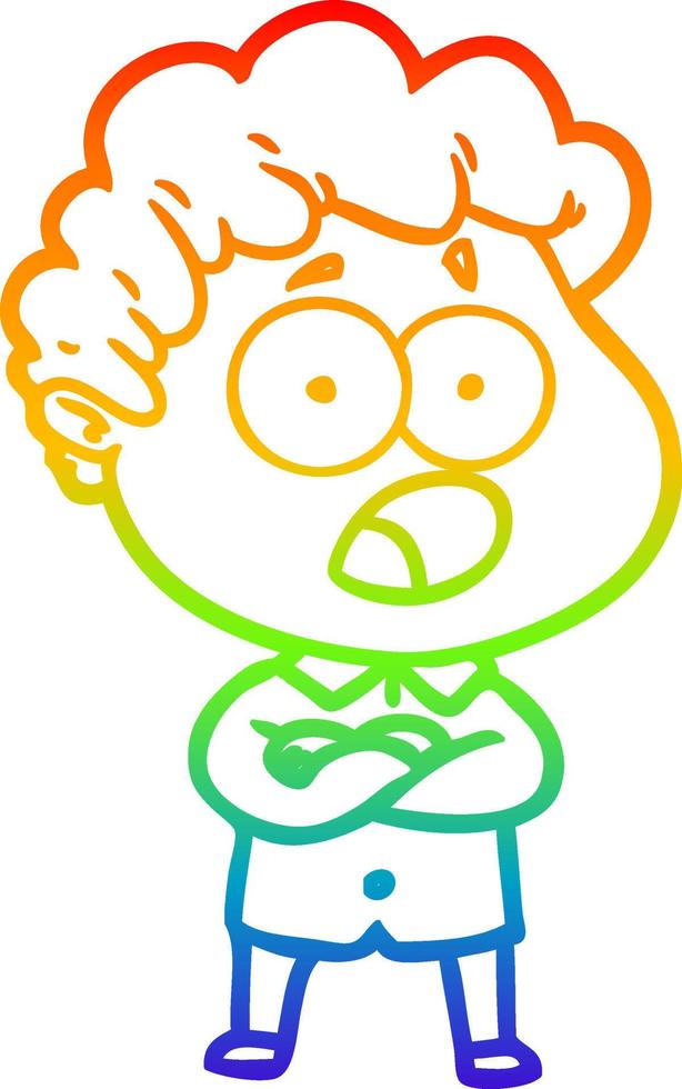 rainbow gradient line drawing cartoon man gasping in surprise vector