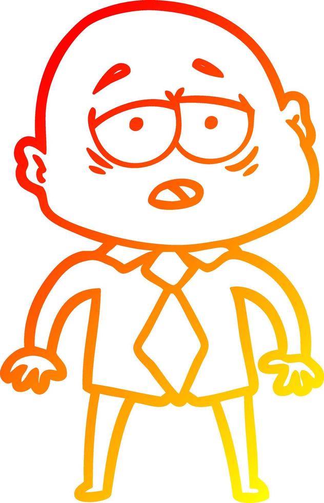 dibujo de línea de gradiente cálido hombre calvo cansado de dibujos animados con camisa y corbata vector