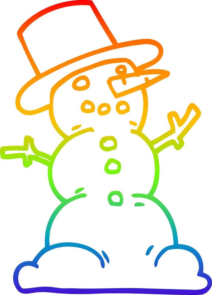 rainbow gradient line drawing cartoon traditional snowman vector