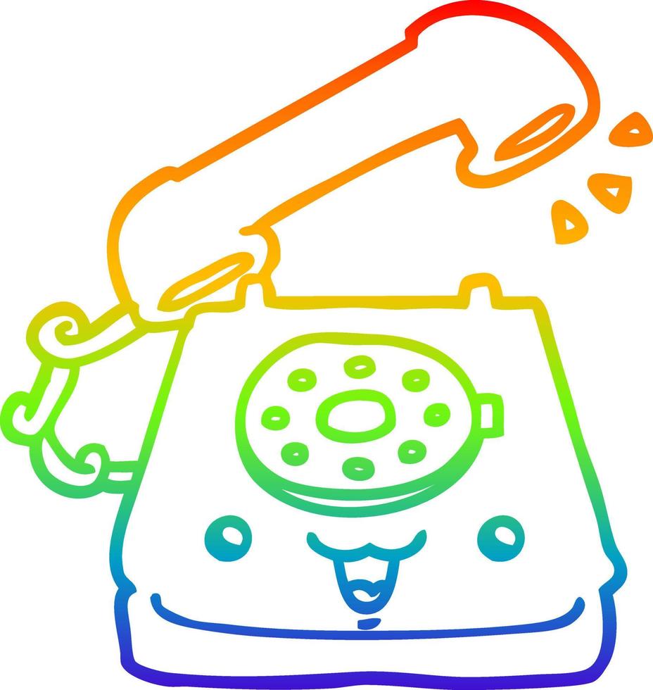 rainbow gradient line drawing cute cartoon telephone vector