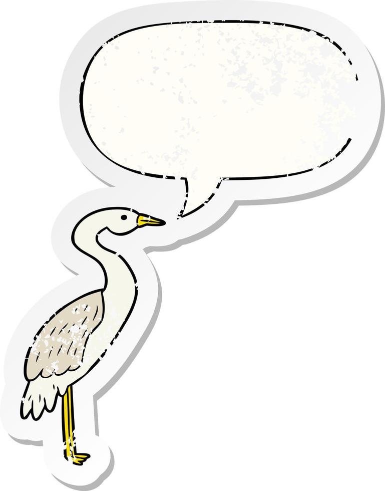 cartoon stork and speech bubble distressed sticker vector