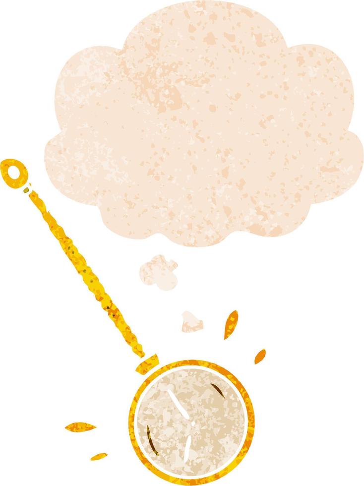 cartoon gold watch and thought bubble in retro textured style vector