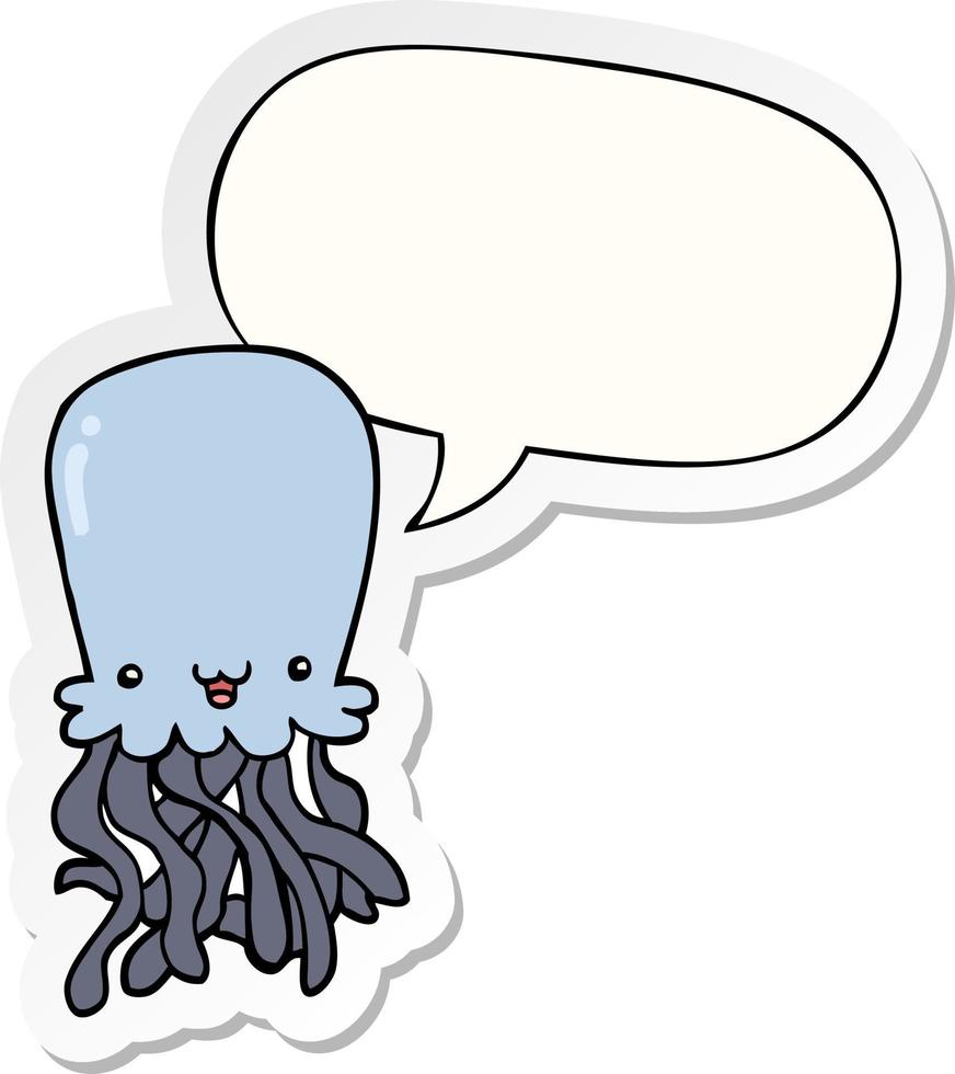 cartoon octopus and speech bubble sticker vector