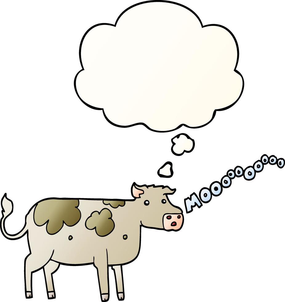 cartoon cow and thought bubble in smooth gradient style vector