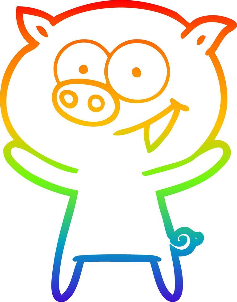 rainbow gradient line drawing cheerful pig cartoon vector