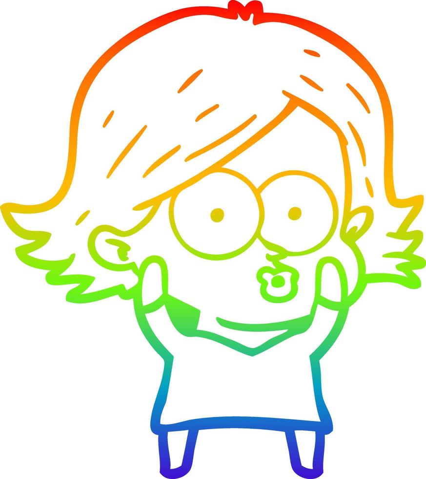 rainbow gradient line drawing cartoon girl pouting vector