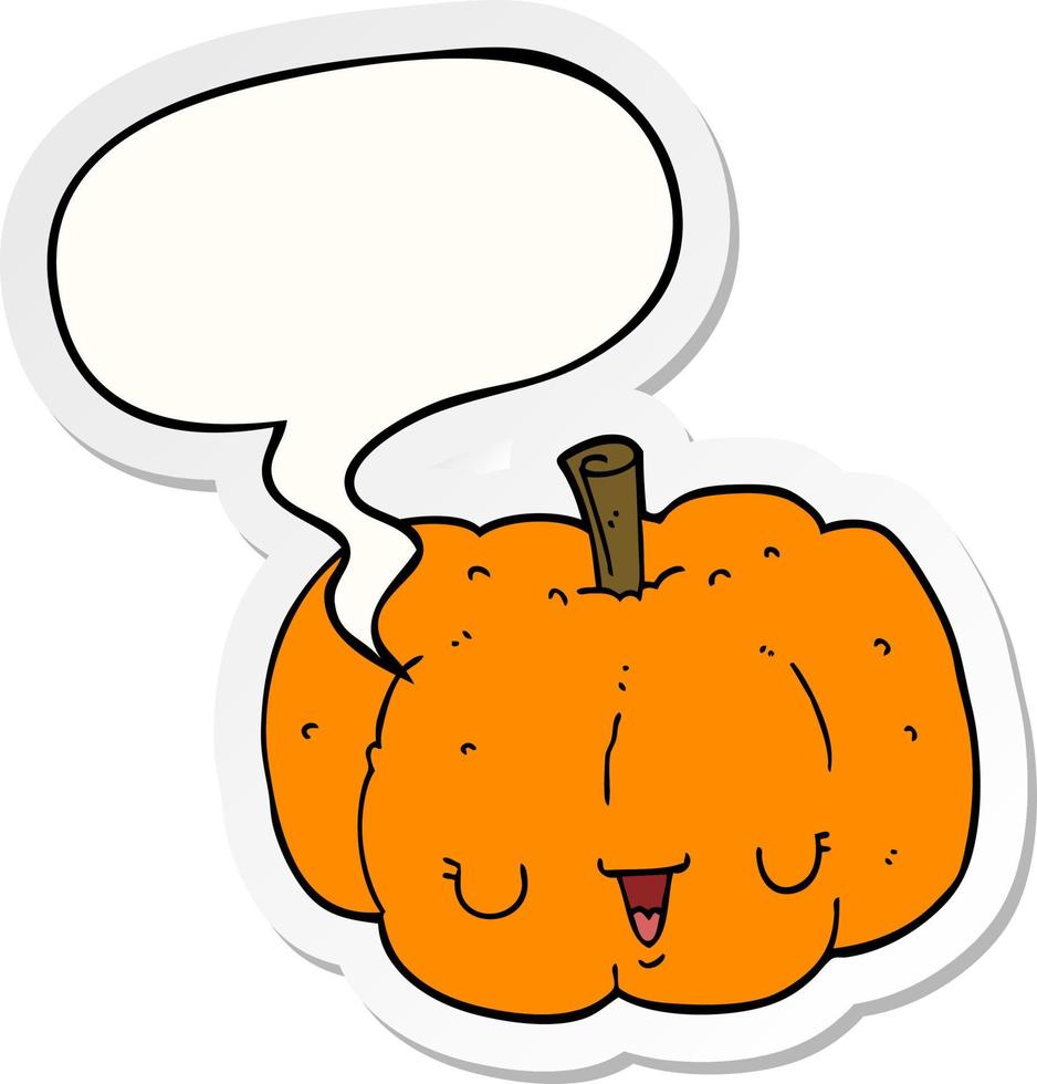 cartoon pumpkin and speech bubble sticker vector