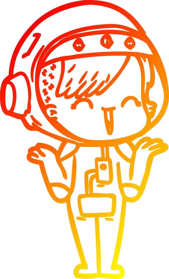 warm gradient line drawing happy cartoon space girl shrugging shoulders vector