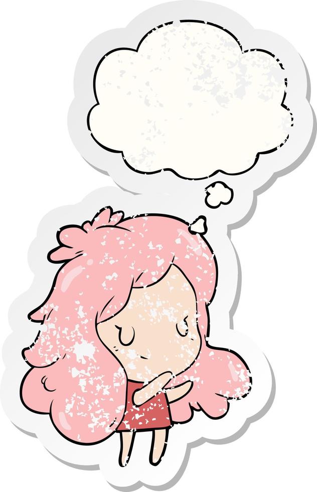 cartoon girl and thought bubble as a distressed worn sticker vector