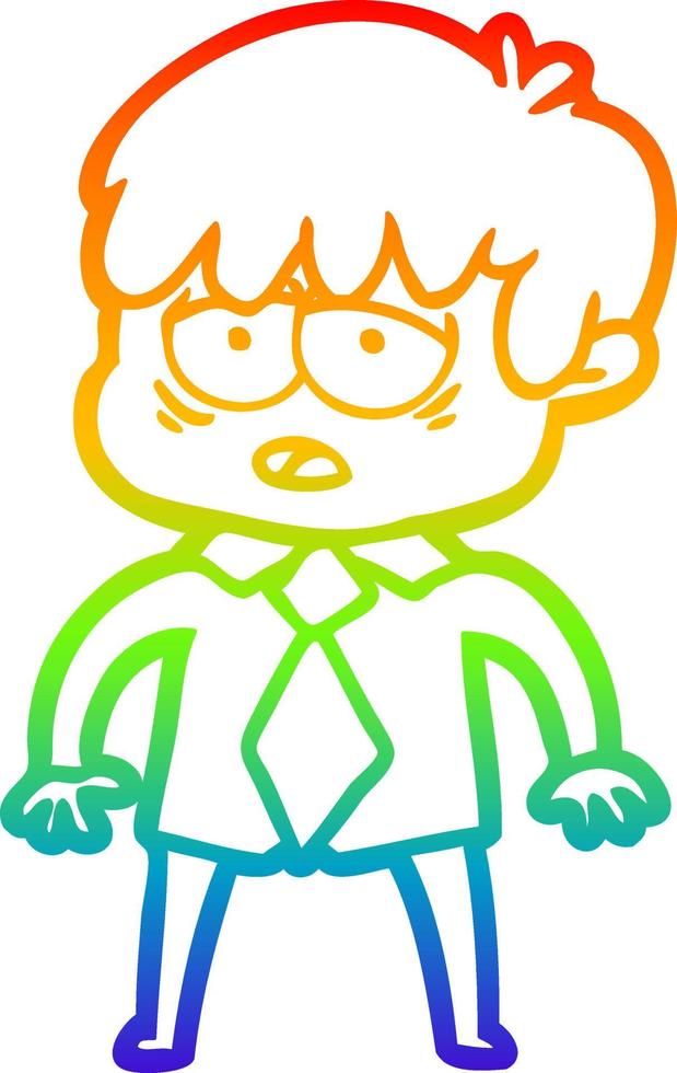 rainbow gradient line drawing cartoon exhausted boy vector