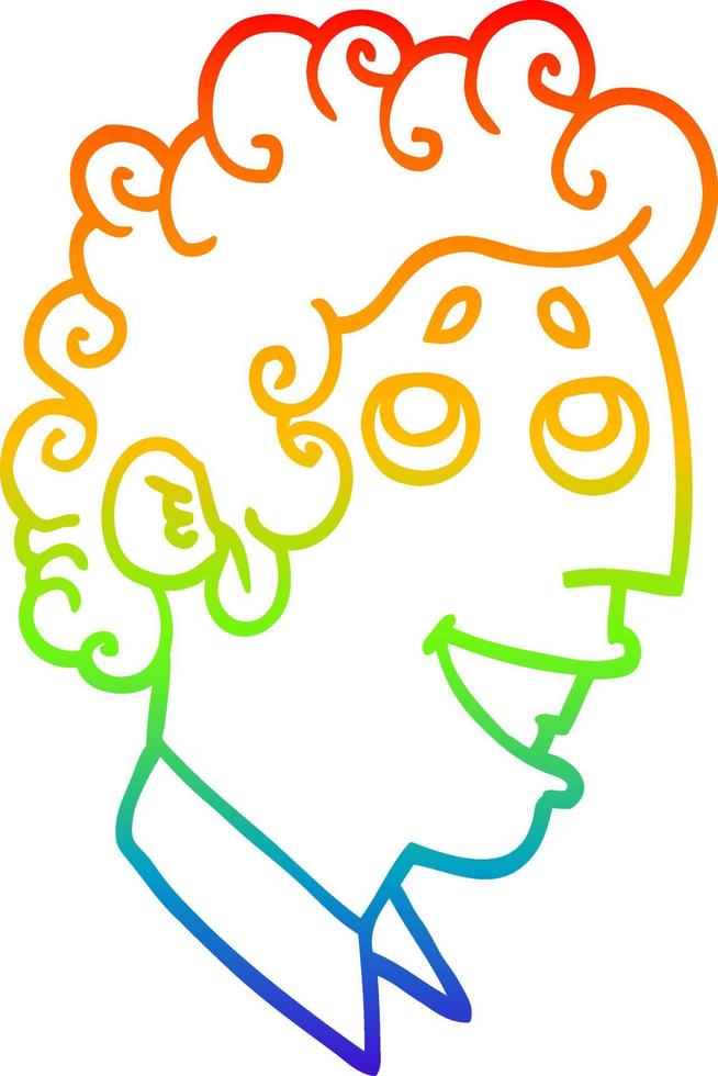 cara de hombre de dibujos animados de dibujo de línea de gradiente de arco iris vector