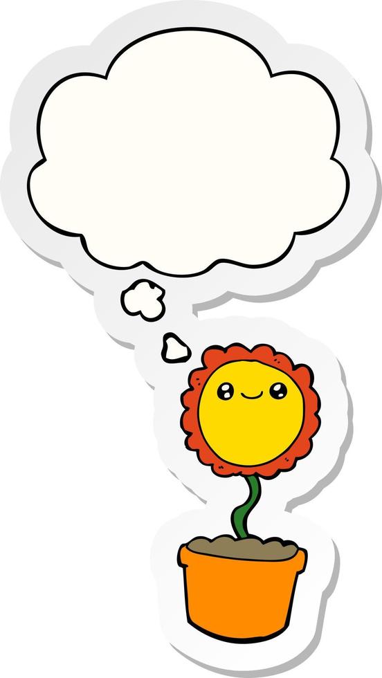 cartoon flower and thought bubble as a printed sticker vector