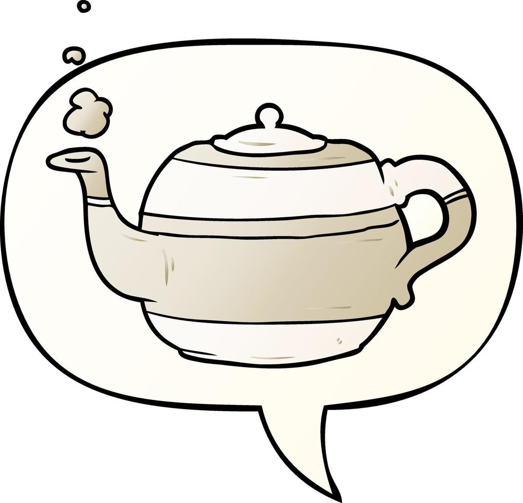 cartoon tea pot and speech bubble in smooth gradient style vector