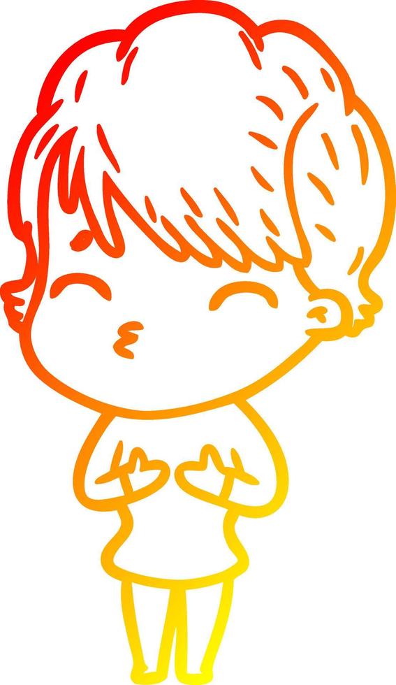 warm gradient line drawing cartoon woman thinking vector