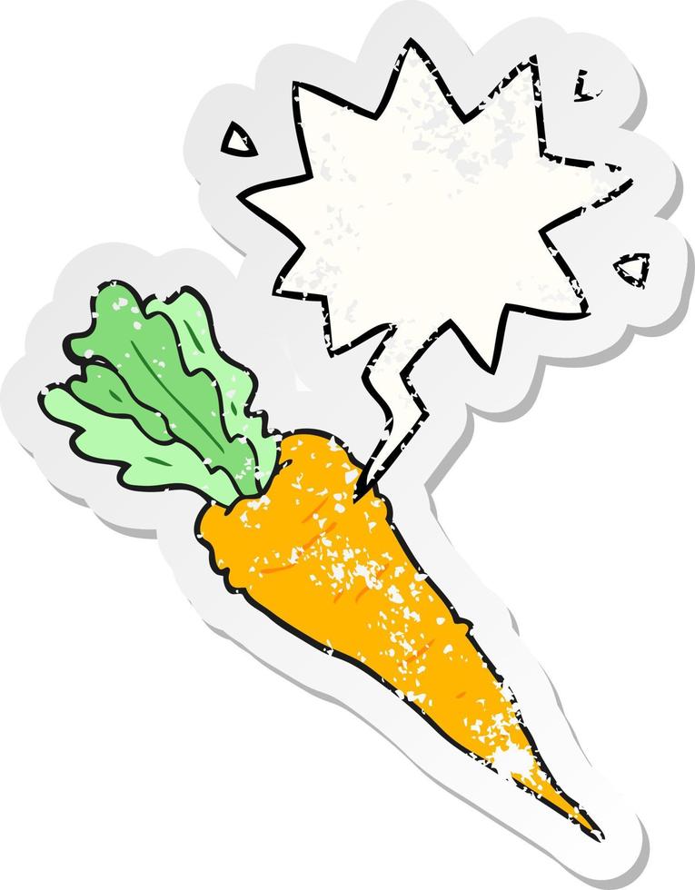 cartoon carrot and speech bubble distressed sticker vector