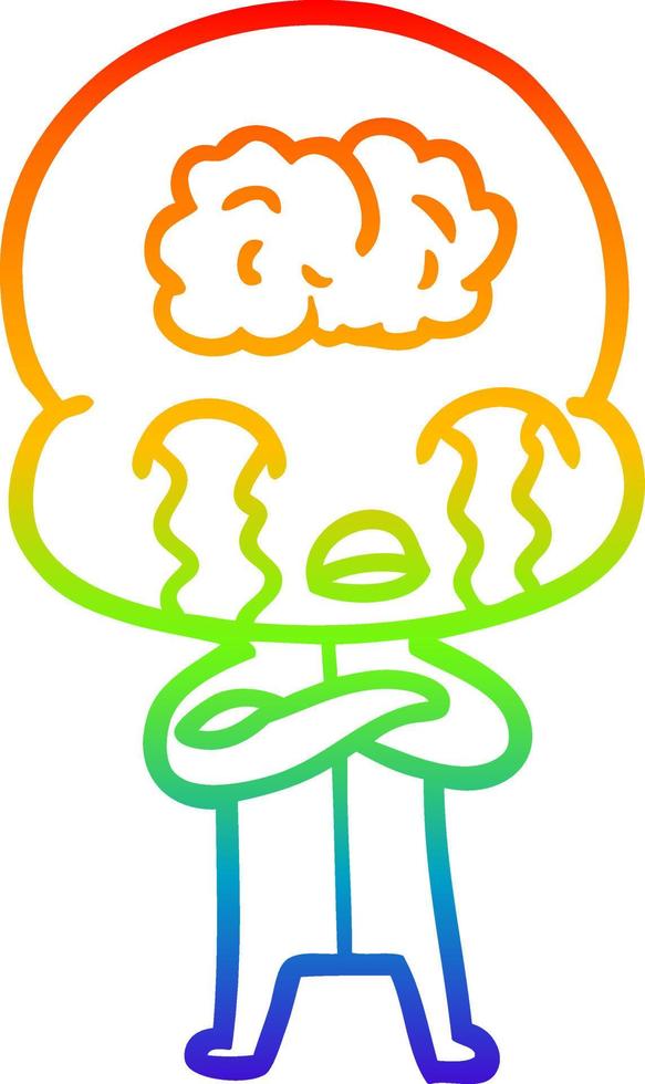 rainbow gradient line drawing cartoon big brain alien crying vector