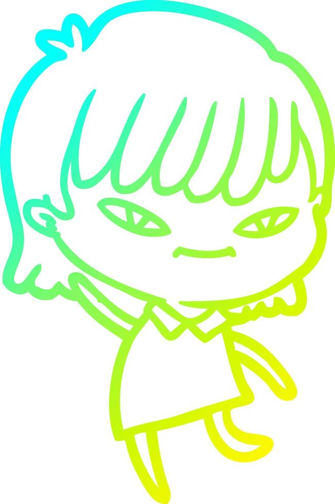 cold gradient line drawing cartoon woman vector