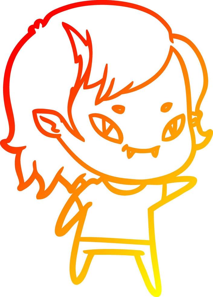 warm gradient line drawing cartoon friendly vampire girl vector