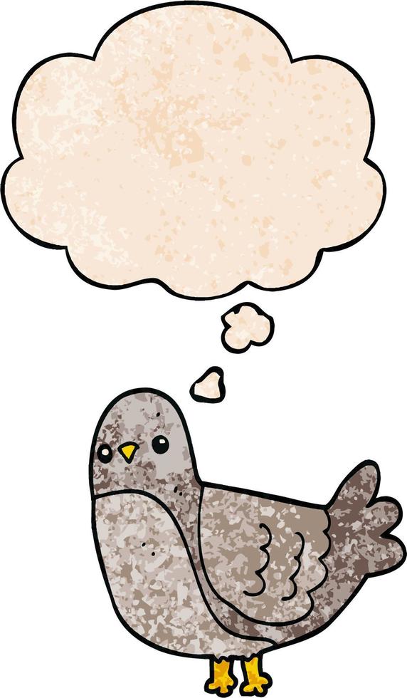 cartoon bird and thought bubble in grunge texture pattern style vector