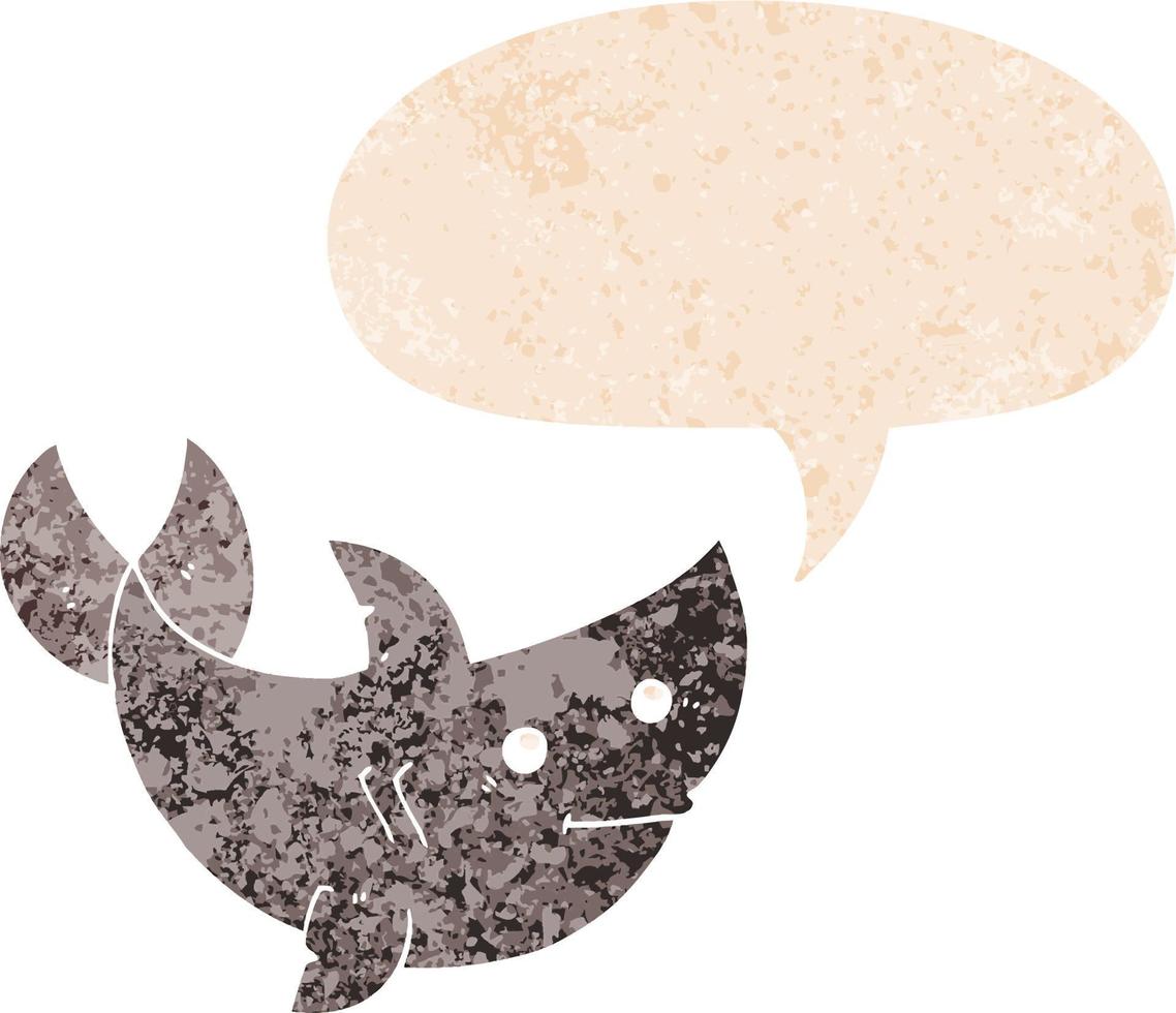 cartoon shark and speech bubble in retro textured style vector