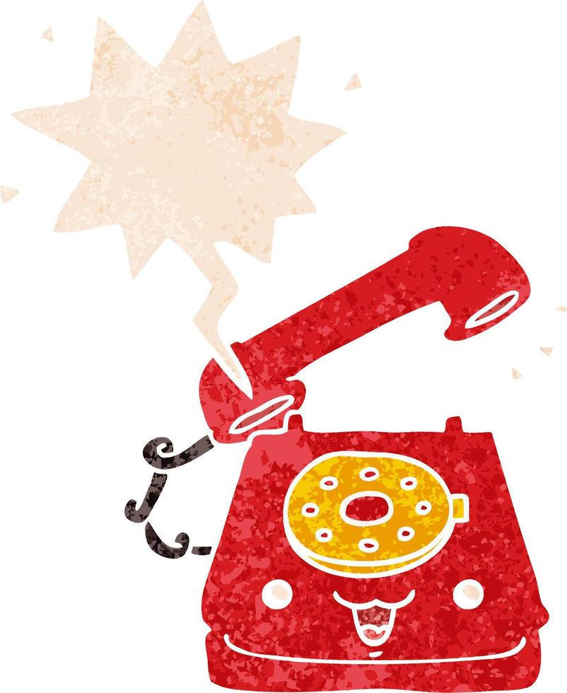 cute cartoon telephone and speech bubble in retro textured style vector