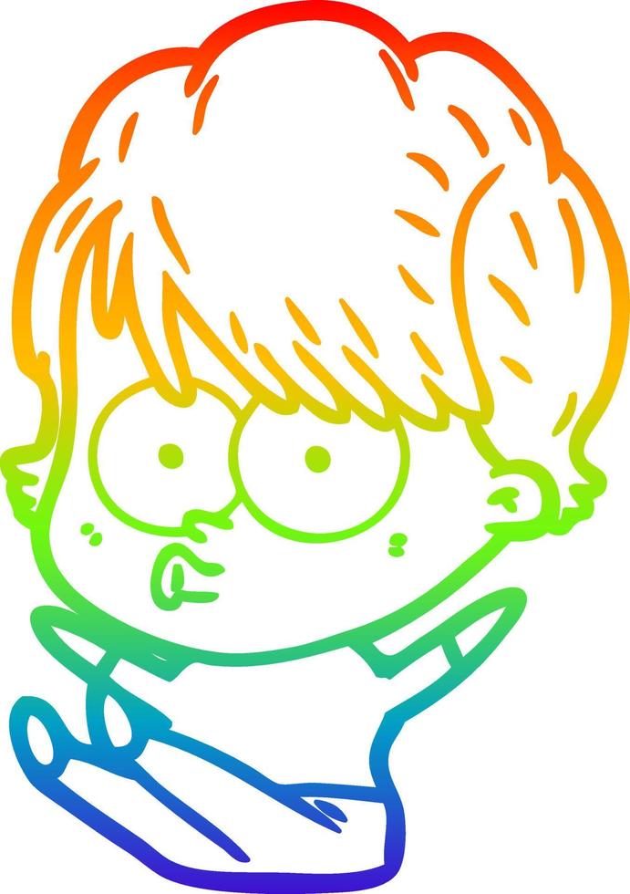 rainbow gradient line drawing cartoon woman vector