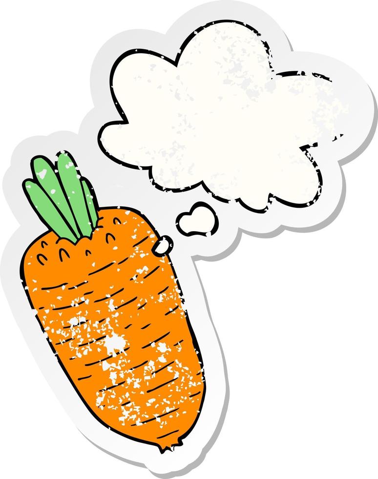 dibujos animados de verduras y burbujas de pensamiento como una pegatina gastada angustiada vector