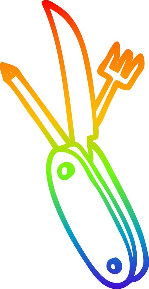 cuchillo de pluma de dibujos animados de dibujo de línea de degradado de arco iris vector