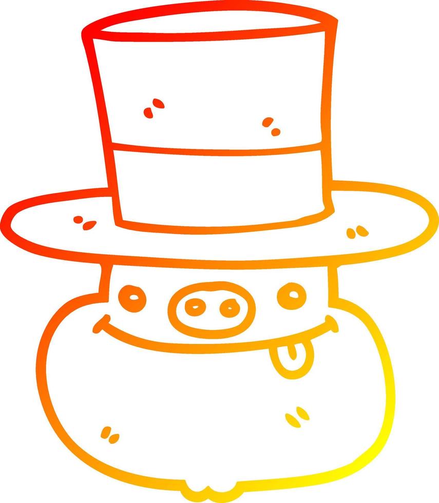 warm gradient line drawing cartoon pig wearing top hat vector