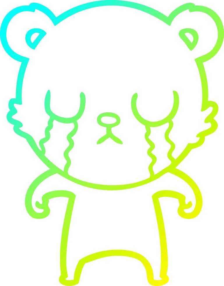 cold gradient line drawing crying cartoon bear vector