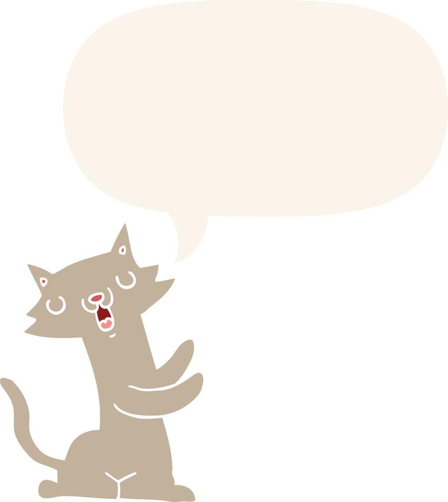cartoon cat and speech bubble in retro style vector