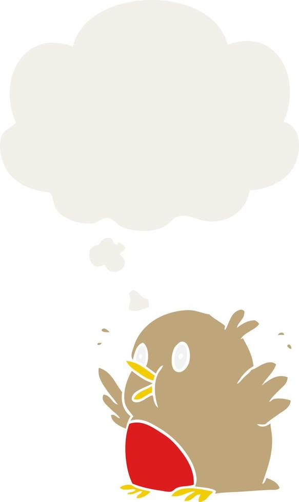cartoon excited robin and thought bubble in retro style vector