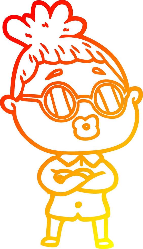 warm gradient line drawing cartoon woman wearing spectacles vector