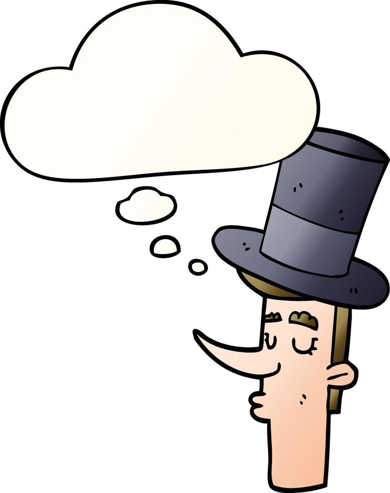 cartoon man wearing top hat and thought bubble in smooth gradient style vector