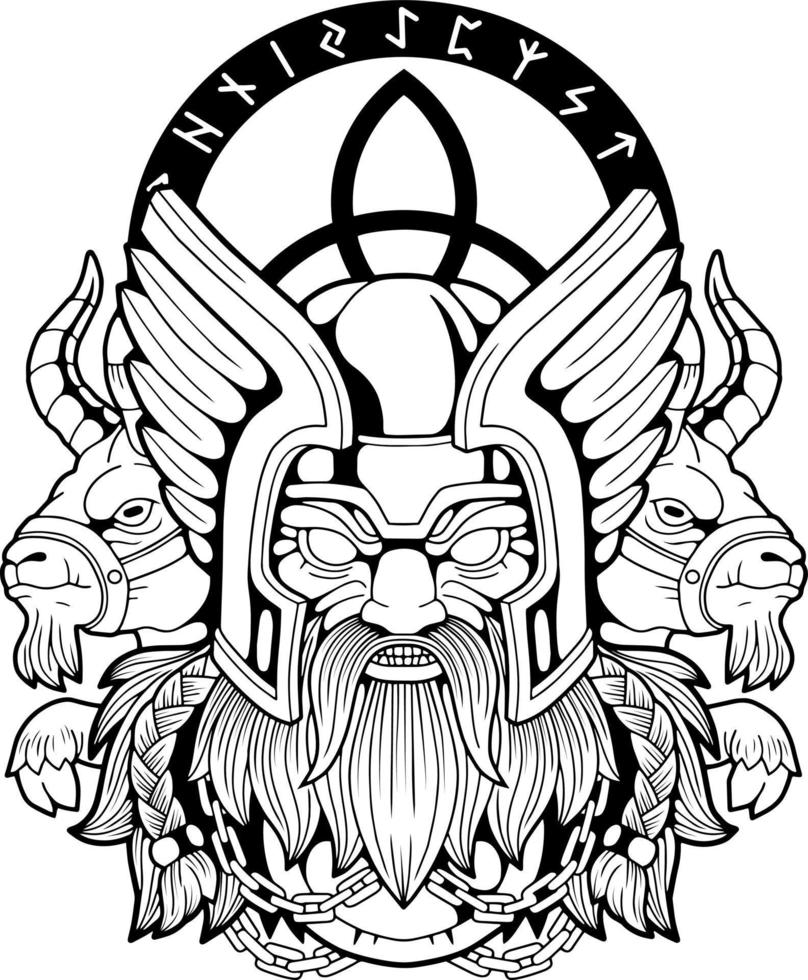 mythological scandinavian god thor, monochrome illustration vector