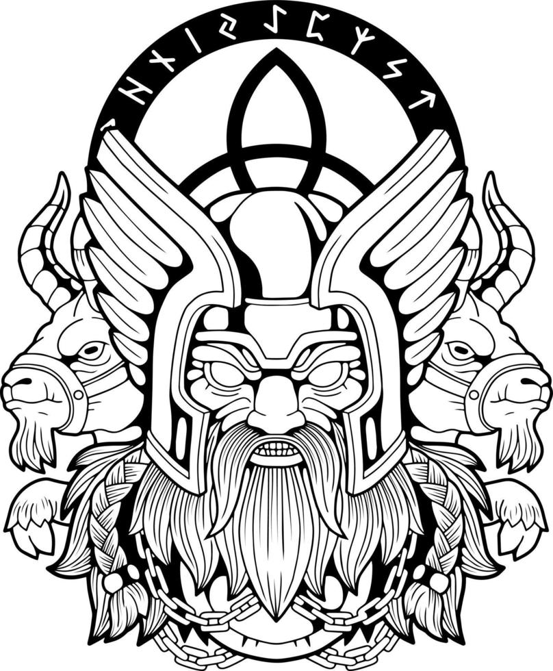 mythological scandinavian god thor, monochrome illustration vector