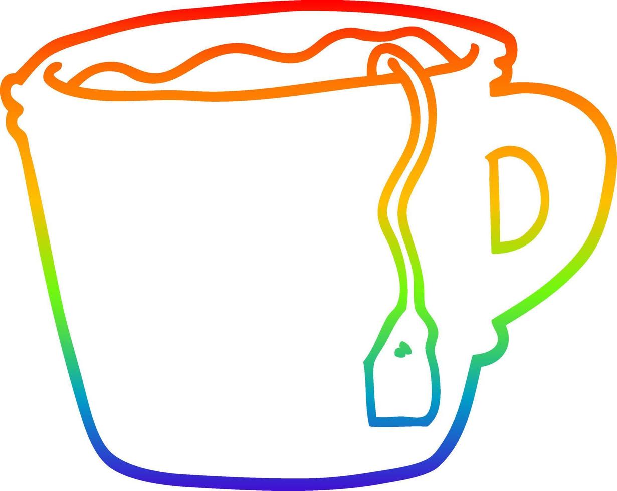 dibujo de línea de gradiente de arco iris taza de té caliente de dibujos animados vector