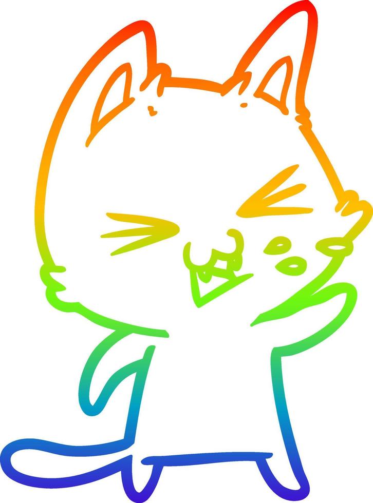 rainbow gradient line drawing cartoon cat hissing vector