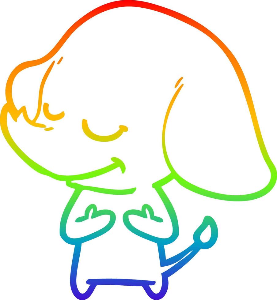 rainbow gradient line drawing cartoon smiling elephant vector