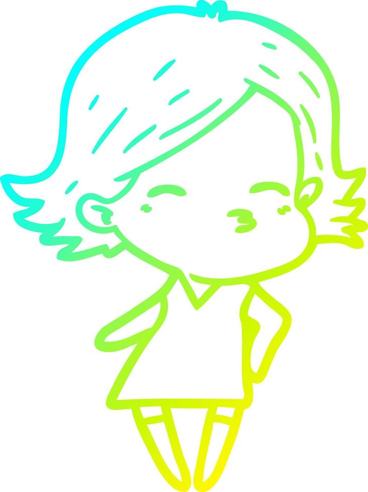 cold gradient line drawing cartoon woman vector