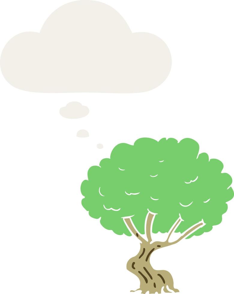 cartoon tree and thought bubble in retro style vector