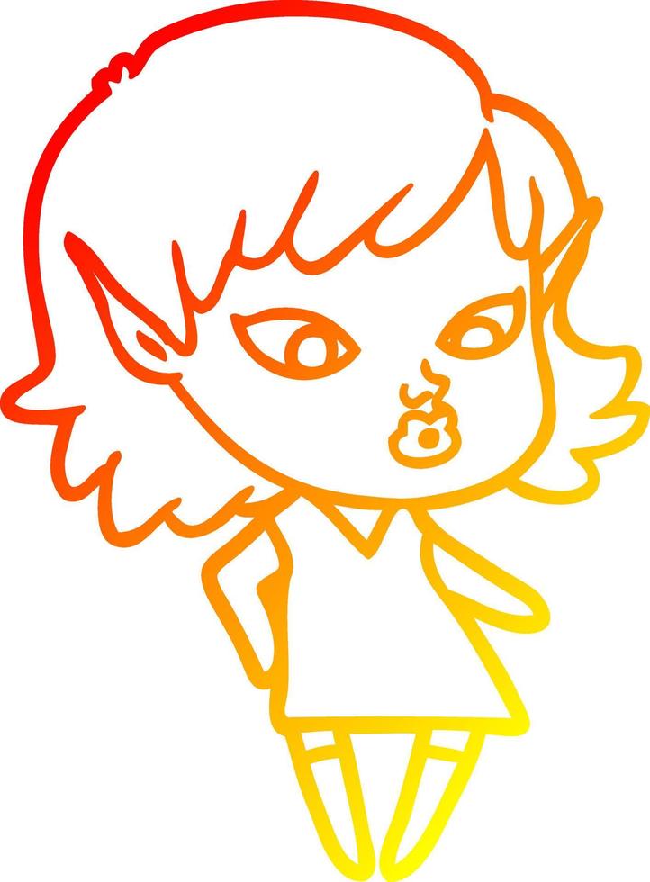 warm gradient line drawing pretty cartoon elf girl vector