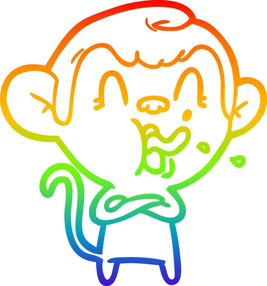 rainbow gradient line drawing crazy cartoon monkey vector