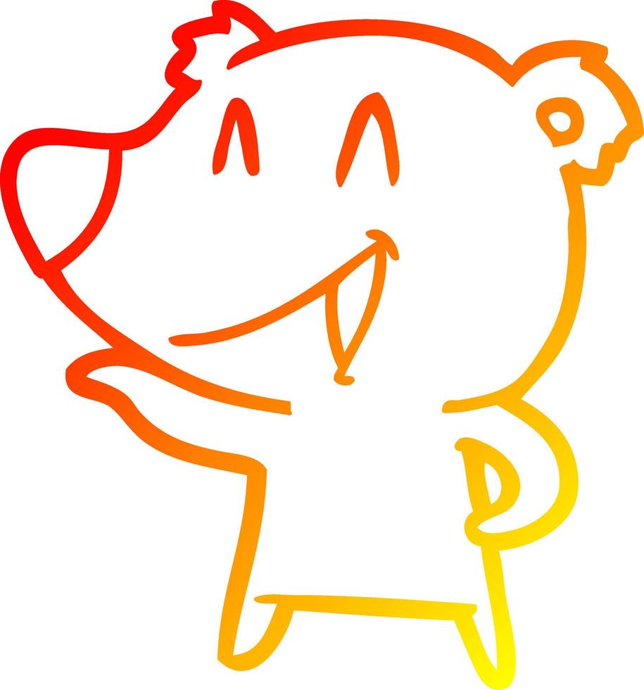 dibujo de línea de gradiente cálido dibujos animados de oso riendo vector