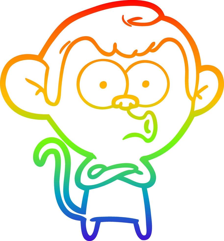 rainbow gradient line drawing cartoon hooting monkey vector