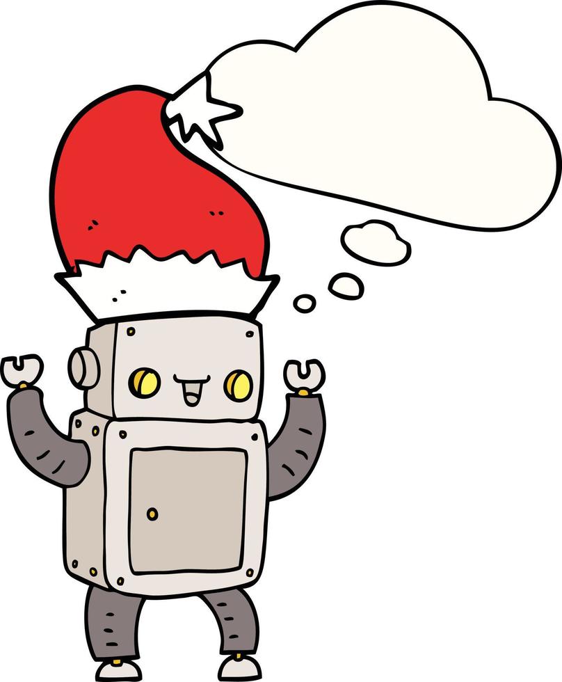 cartoon christmas robot and thought bubble vector