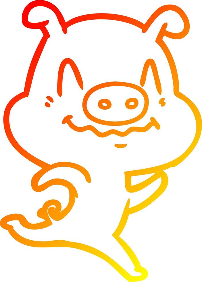 warm gradient line drawing nervous cartoon pig vector